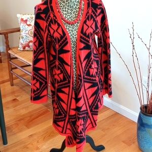 John Fashion Vintage Open Cardigan Size:M/L Color: Black + Red